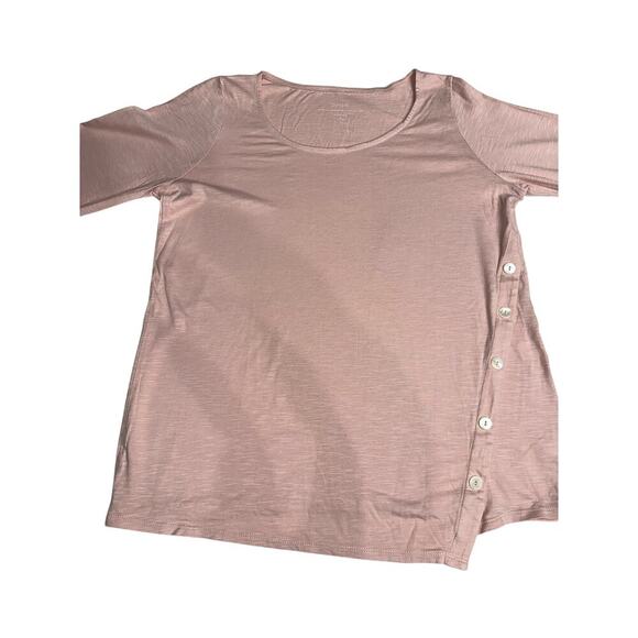 Pure Jill Asymmetric Button Tunic Top Pink MP 3/4 sleeves lightweight casual - Picture 2 of 11
